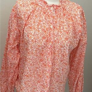 LOFT Floral Print Blouse - Orange and White Small S Cotton
